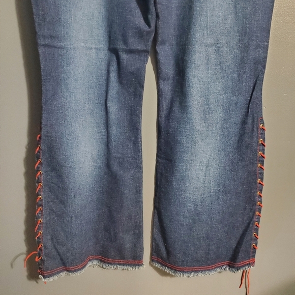 Lazer Womens Flare Jeans Dark Wash Red Laces Stitching Size 22 - Picture 5 of 6